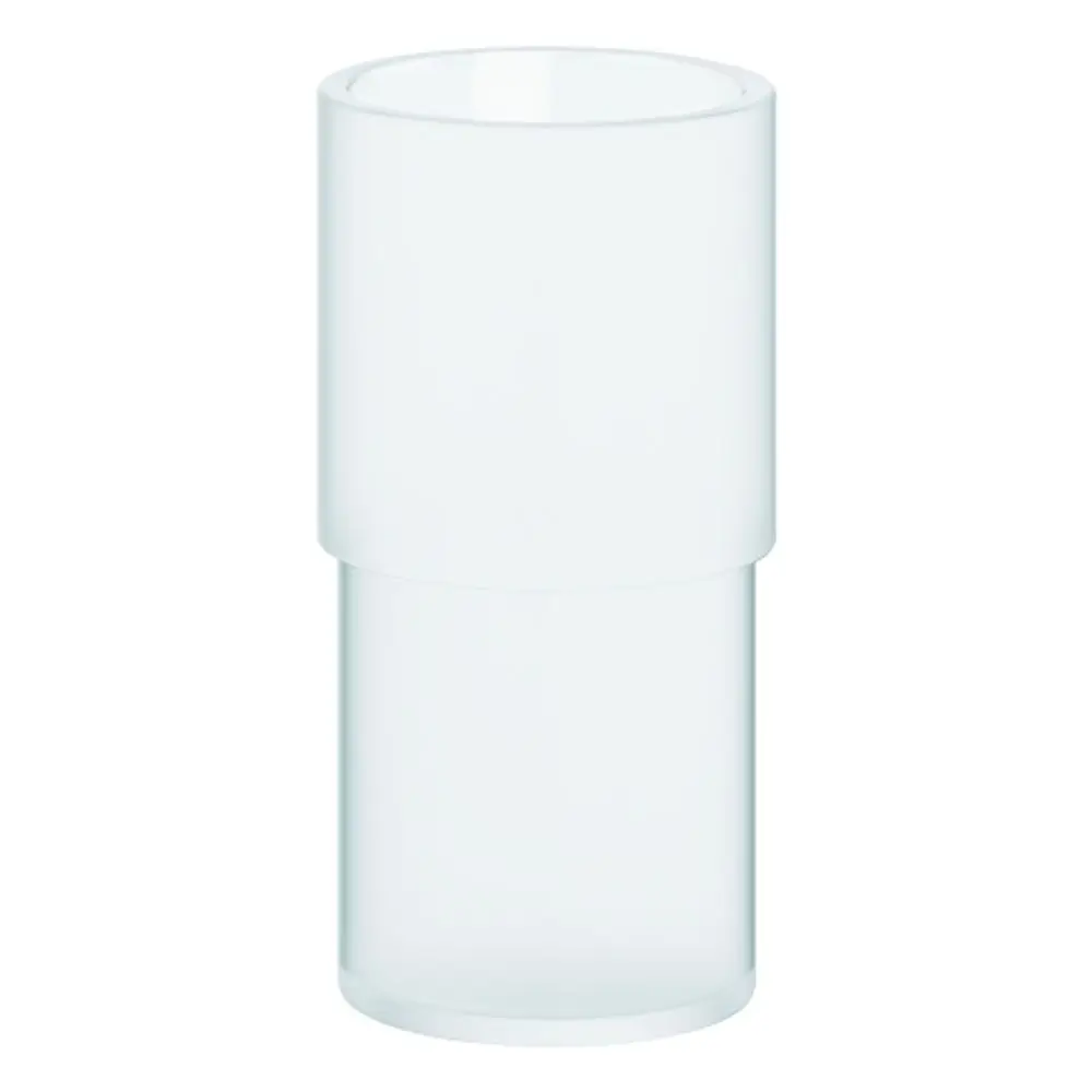 Transparentes Glas mit einem weißen oberen Ring. Das Design ist modern und schlicht, geeignet für Badezimmer oder Küchen, hergestellt von Grohe.