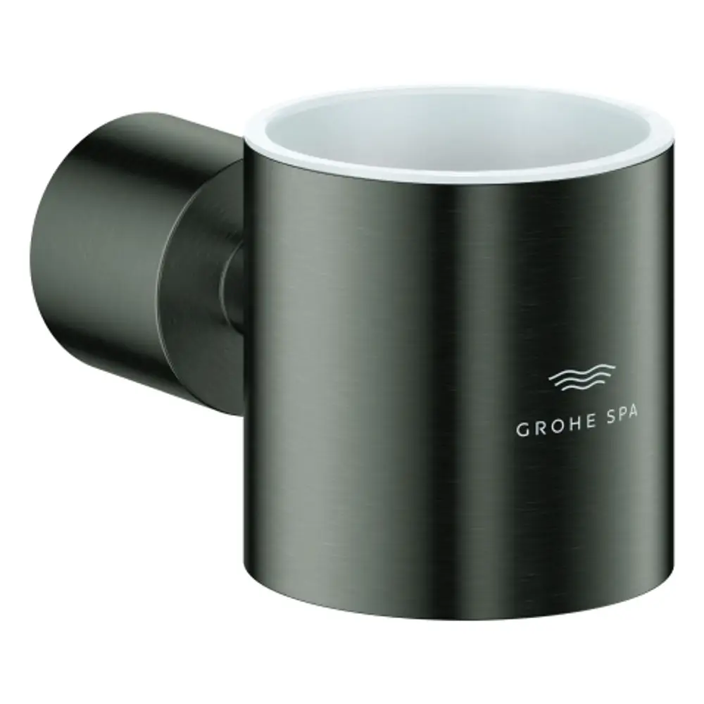 GROHE Glashalter in Schwarz mit gebürsteter Oberfläche, zum Anbringen an der Wand, ideal für Badezimmer oder ähnliche Anwendungen.