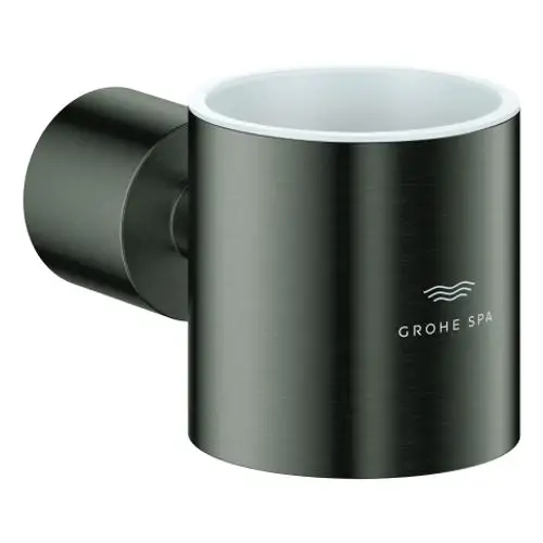 GROHE Glashalter in Schwarz mit gebürsteter Oberfläche, zum Anbringen an der Wand, ideal für Badezimmer oder ähnliche Anwendungen.