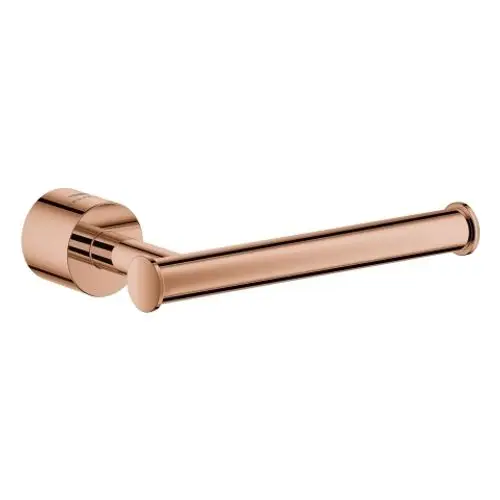 GROHE WC-Papierhalter in einem warmen Kupferton mit runder Halterung und einem schlichten, geraden Papierhalter in moderner Ausführung.