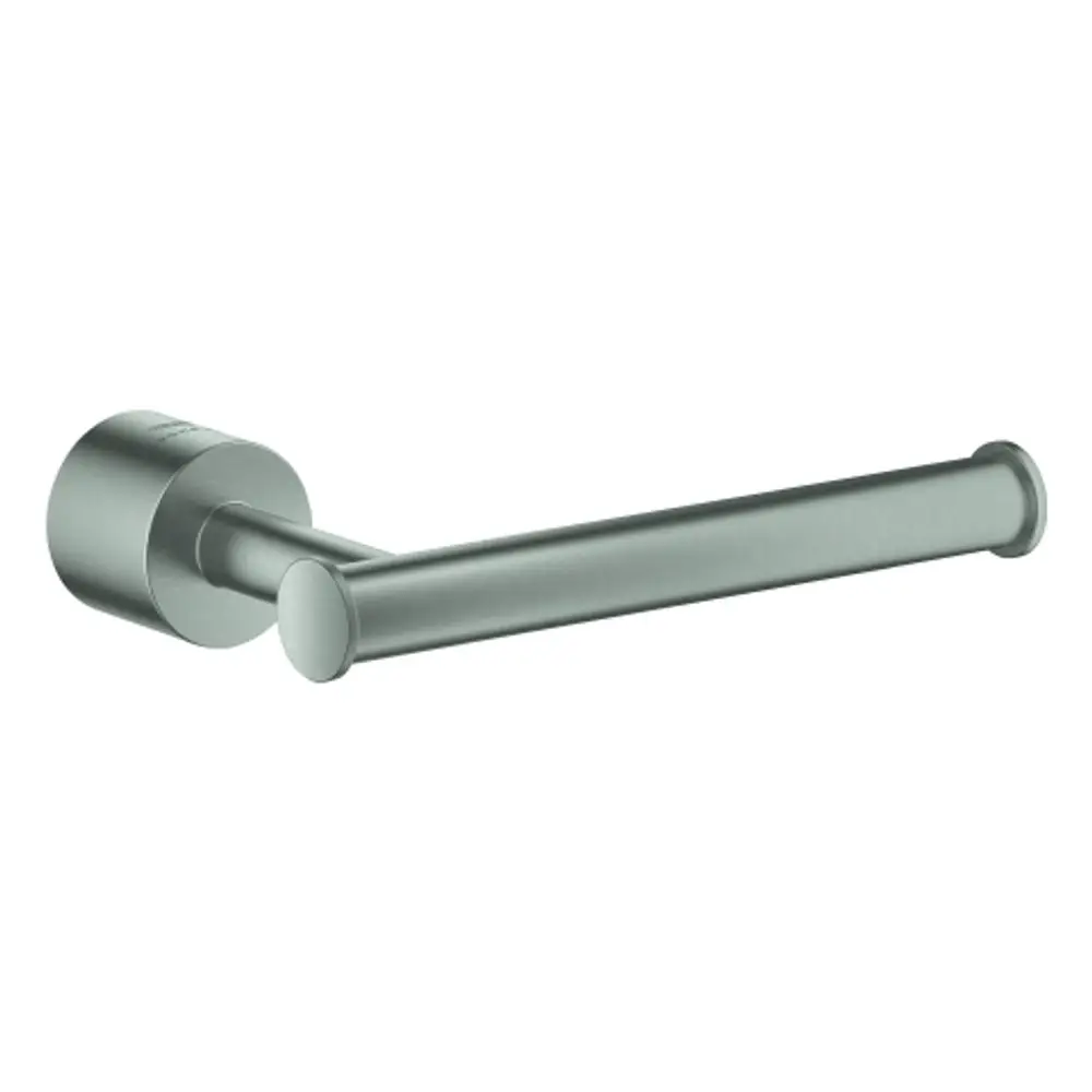 GROHE WC-Papierhalter in Supersteel-Finish, mit einer runden Halterung und einem schlichten, geraden Halter für Toilettenpapier.