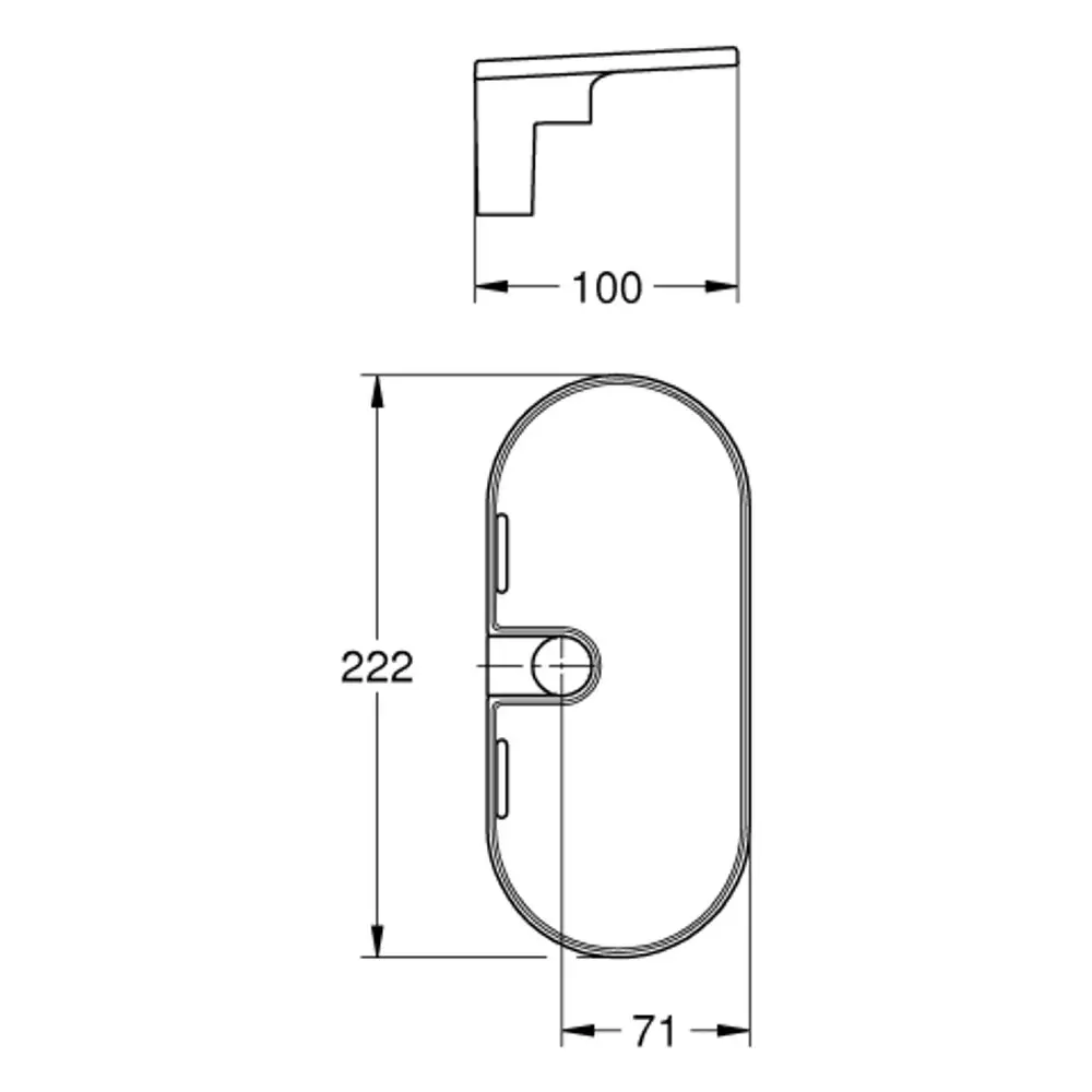 GROHE Ablage mit ovaler Form und zwei seitlichen Öffnungen, die für die Montage an Duschwänden geeignet ist. Transparentes Acrylmaterial sichtbar.