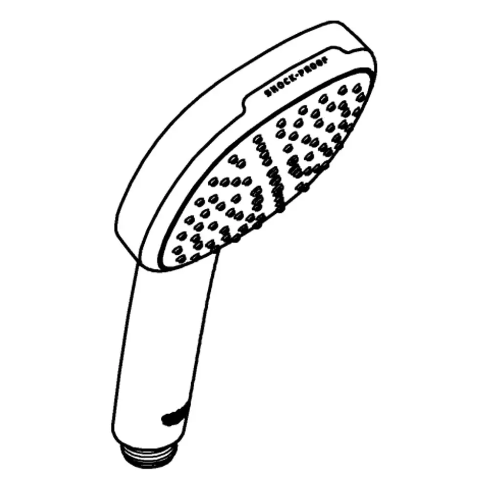 GROHE Handbrause mit einer ovalen Kopfplatte und einem schlanken Griff. Die Düse zeigt eine Anordnung kleiner Löcher für Wasserstrahlen. Sie hat zwei Strahlarten.