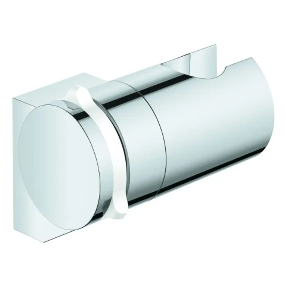 Wandbrausehalter in chrom von Grohe, mit einer runden Halterung und einem verstellbaren Mechanismus zur Befestigung einer Dusche an der Wand.