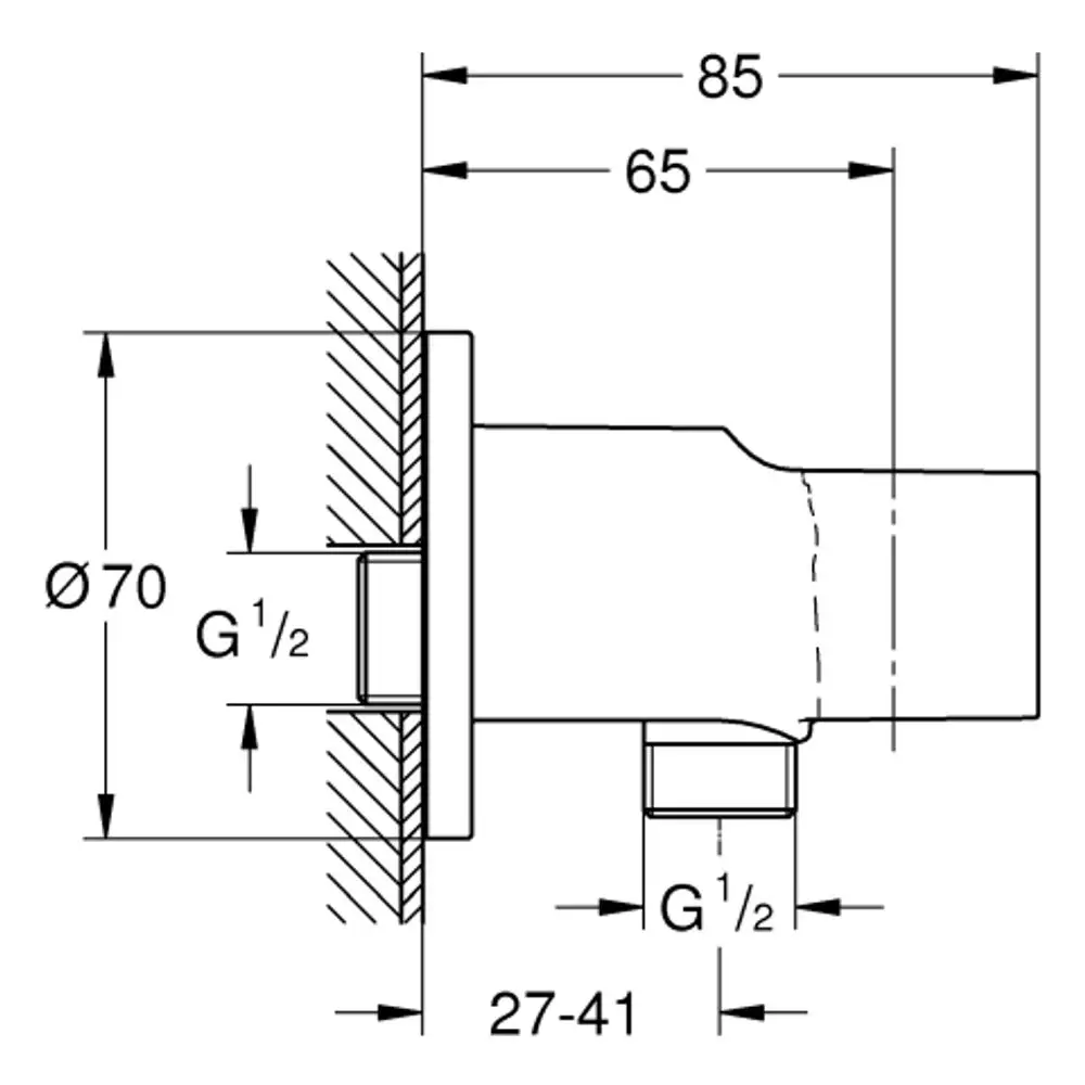 Wandanschlussbogen mit Brausehalter, aus verchromtem Material, zur sicheren Befestigung und Verbindung im Sanitärbereich, Marke Grohe.