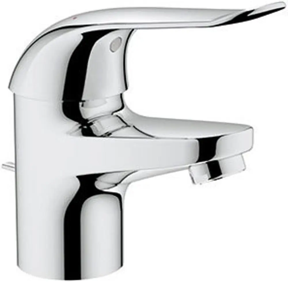Ein chromfarbener Wasserhahn von Grohe mit einem schwenkbaren Griff und einer simplen, modernen Form für die Montage in Badezimmern oder Küchen.