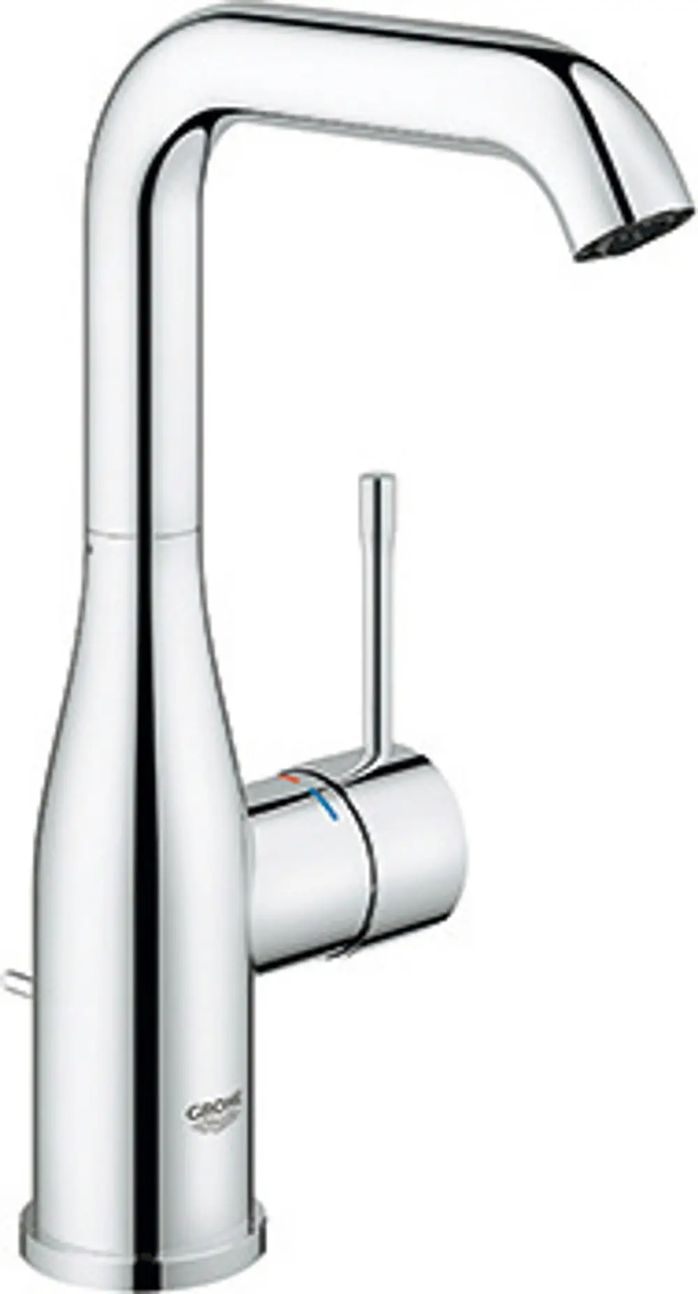 Moderne, hochglänzende Grohe Armatur mit schwenkbarem Auslauf und Bedienhebel. Geeignet für Waschbecken in Badezimmer oder Küche.