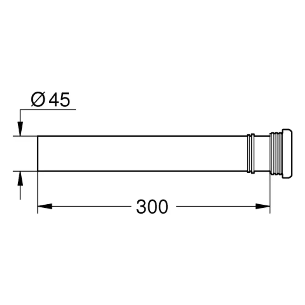 Schwarzes Verlängerungsrohr von Grohe, zylindrisch mit Gewinde. Das Rohr hat einen Durchmesser von 45 mm und eine Länge von 300 mm.