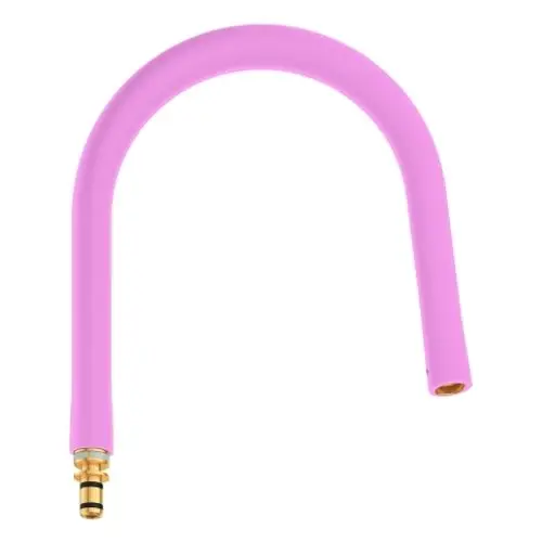 Pinkfarbener Schlauchauslauf mit einem Anschluss für eine Küchenarmatur, hergestellt von Grohe, geeignet für die Essence-Serie und ausgestattet mit einer Profibrause.