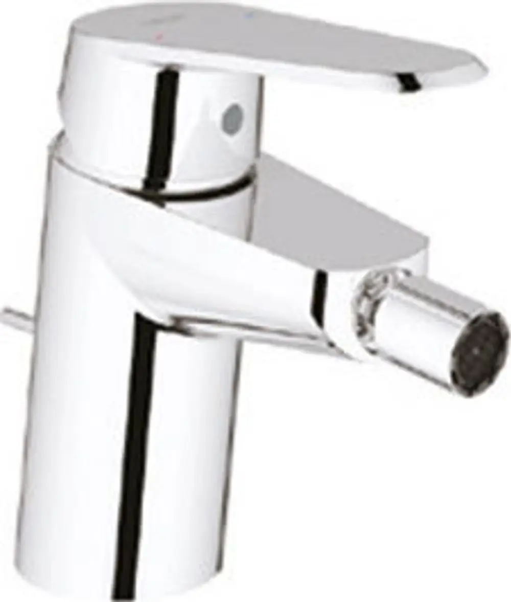 Grohe Einhand-Bidetbatterie mit einer glänzenden chromfarbenen Oberfläche und einem seitlich angebrachten Hebel zur Wassersteuerung.