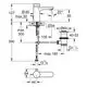 Grohe Selbstschluss-Waschtischarmatur mit Mischbatterie. Technisches Diagramm zeigt Maße und Installationselemente. Produkt mit chromfarbener Oberfläche.