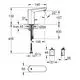 Grohe Wasserhahn mit einer klaren, minimalistischen Form. Maßzeichnungen und Montagehinweise sind abgebildet, einschließlich technischer Details.
