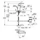 Grohe-Waschtischbatterie mit geneigter Armatur und verschiedenen Ananschlussmöglichkeiten. Abmessungen, Schläuche und Anschlussgrößen sind im Diagramm dargestellt.