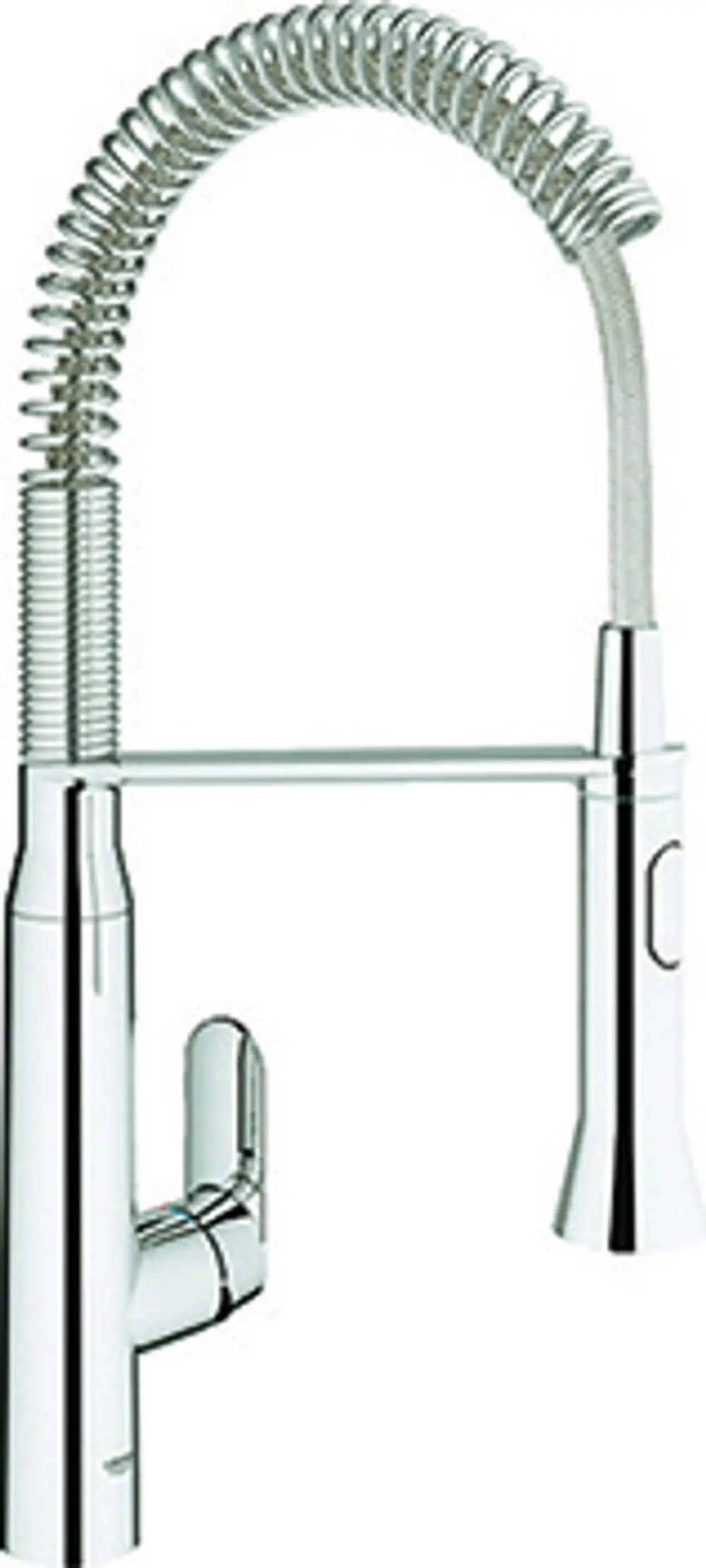 Küchenarmatur von Grohe mit flexibler Profibrause und einem verchromten Finish, geeignet für Spültische und mit einem Hebel zur Wassersteuerung.