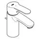 Einzelner Wasserhahn mit einem langen Hebel, wahrscheinlich von Grohe, in schlichter, moderner Form. Der Wasserhahn hat eine rundliche Basis und eine verchromte Oberfläche.