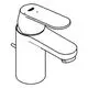 Ein schlanker waschbeckenmontierter Wasserhahn von Grohe mit einem Hebel zur Temperaturregelung und einem abgerundeten Design.
