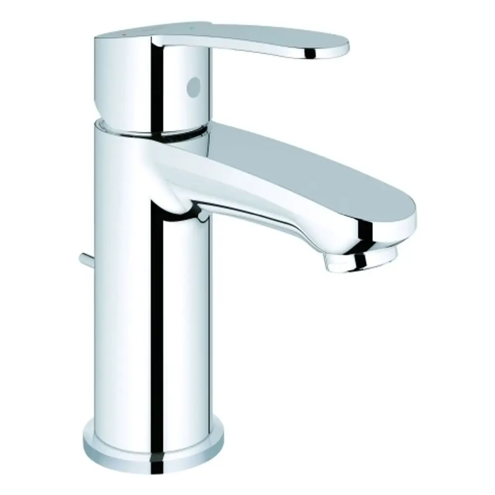 Ferdig verchromte Grohe Armatur mit einer seitlichen Hebelbedienung zur Regulierung des Wasserflusses, ideal für Waschbecken in modernen Badezimmern.