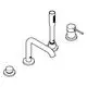 Grohe 4-Loch-Wannenkombination mit einem langen Wasserhahn und zwei Bedienelementen, zu sehen ist eine chromfarbene Oberfläche in einem klaren Design.