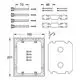 Montageset von Grohe für wandbündigen Einbau, bestehend aus Montageplatte, Befestigungselementen und Zubehörteilen, abgebildet mit Maßen und Komponentenaufstellung.