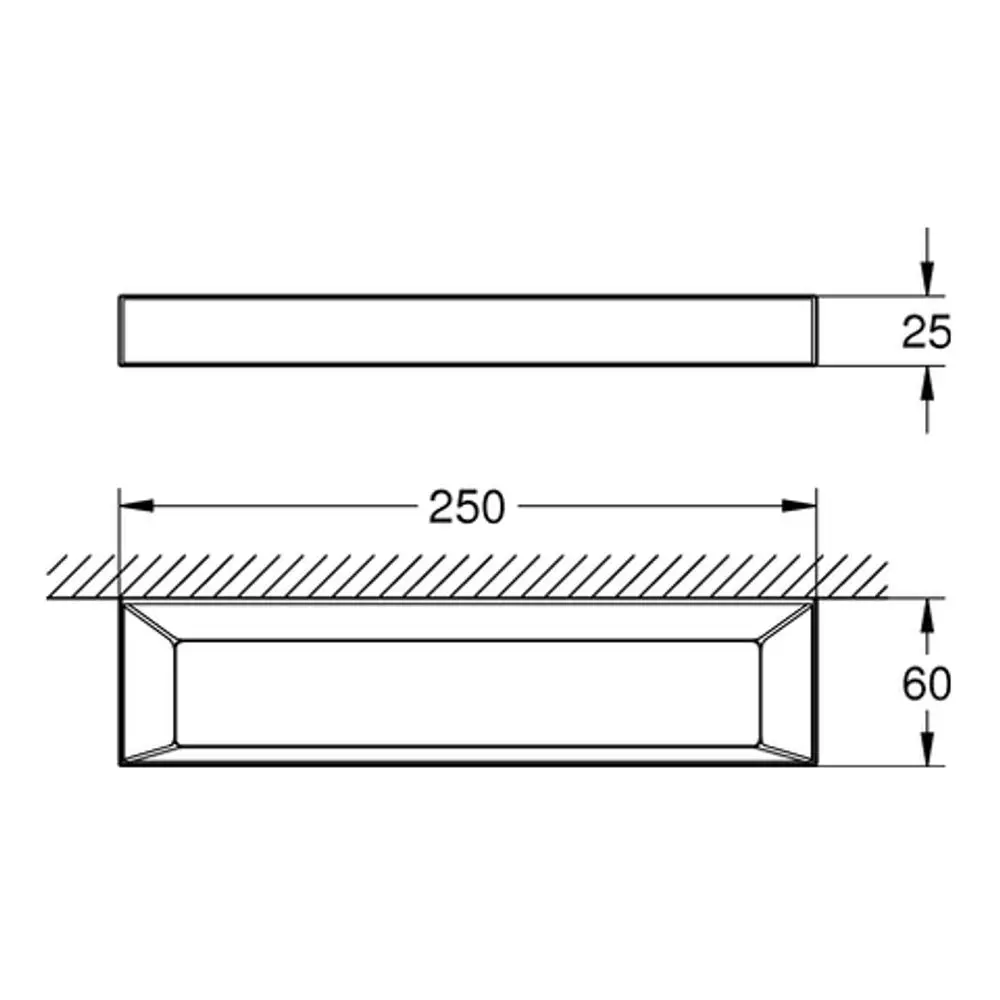 Chromatischer Handtuchring von Grohe mit rechteckiger Form und befestigter Unterlage. Sichtbar ist eine flache Oberkante und eine tiefere Basis.