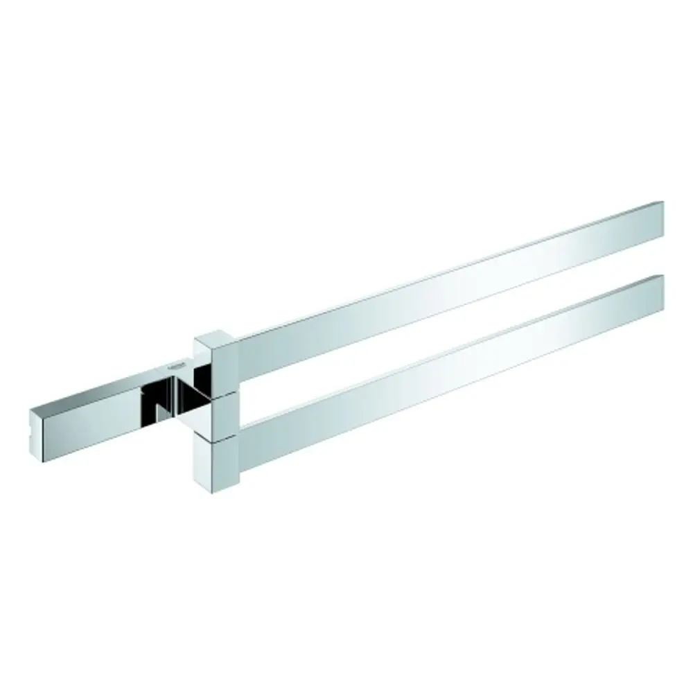 Grohe Doppel-Handtuchhalter aus Metall mit zwei Armen und glatter, reflektierender Oberfläche. Ideal zur Wandmontage in Badezimmern.