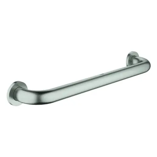 GROHE Metallgriff in der Farbe Supersteel, der als Haltegriff für Wannen oder ähnliche Anwendungen eingesetzt werden kann. Das Design ist schlicht und funktional.