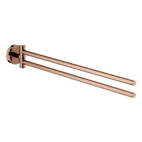 Zweiarmiger Handtuchhalter in metallischer Ausführung von Grohe, montiert an einer Wand, mit einer klaren, minimalistischen Designlinie.