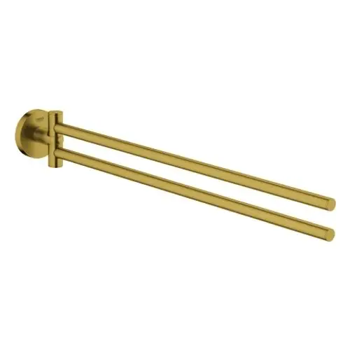 GROHE Handtuchhalter in gebürstetem Gold mit zwei parallelen Stangen, an einer Wand montiert. Simple, funktionale Form für Badezimmer.