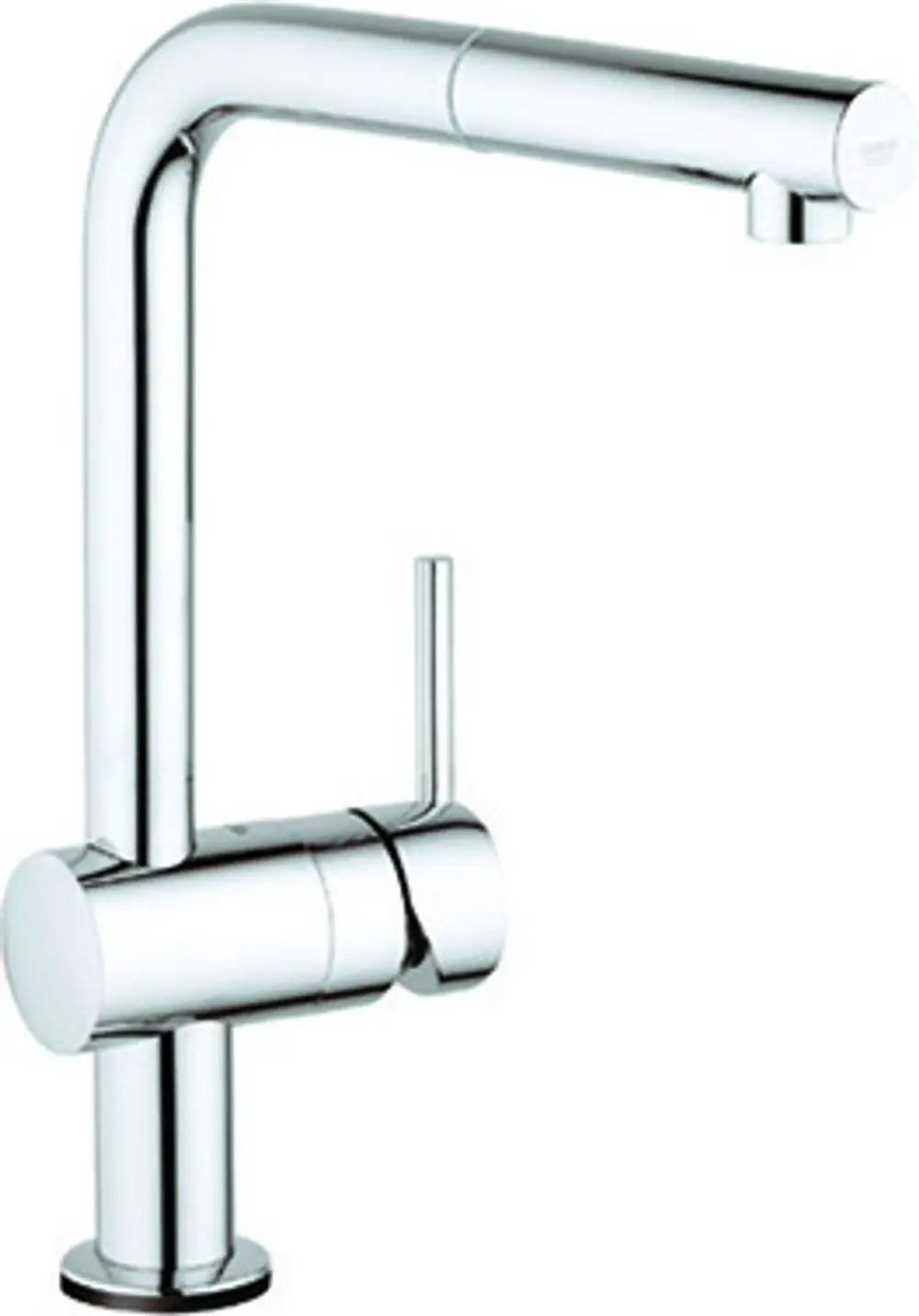 Grohe Wasserhahn mit hohem Auslauf und seitlichem Hebel, in chromfarbener Oberfläche. Eignet sich für Küchenspülen und bietet praktischen Zugang zum Wasser.