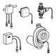GROHE Temperatursensor mit mehreren Anschlusskabeln, einschließlich Trafo und Sensorbaugruppe für Urinalanwendungen. Komponenten in technischer schematischer Darstellung.