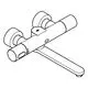 Grohe-Wasserhahn mit zwei Griffflächen, runder Auslauf und elektronischer Steuerung. Das Design ist funktional und für Wandmontage geeignet.