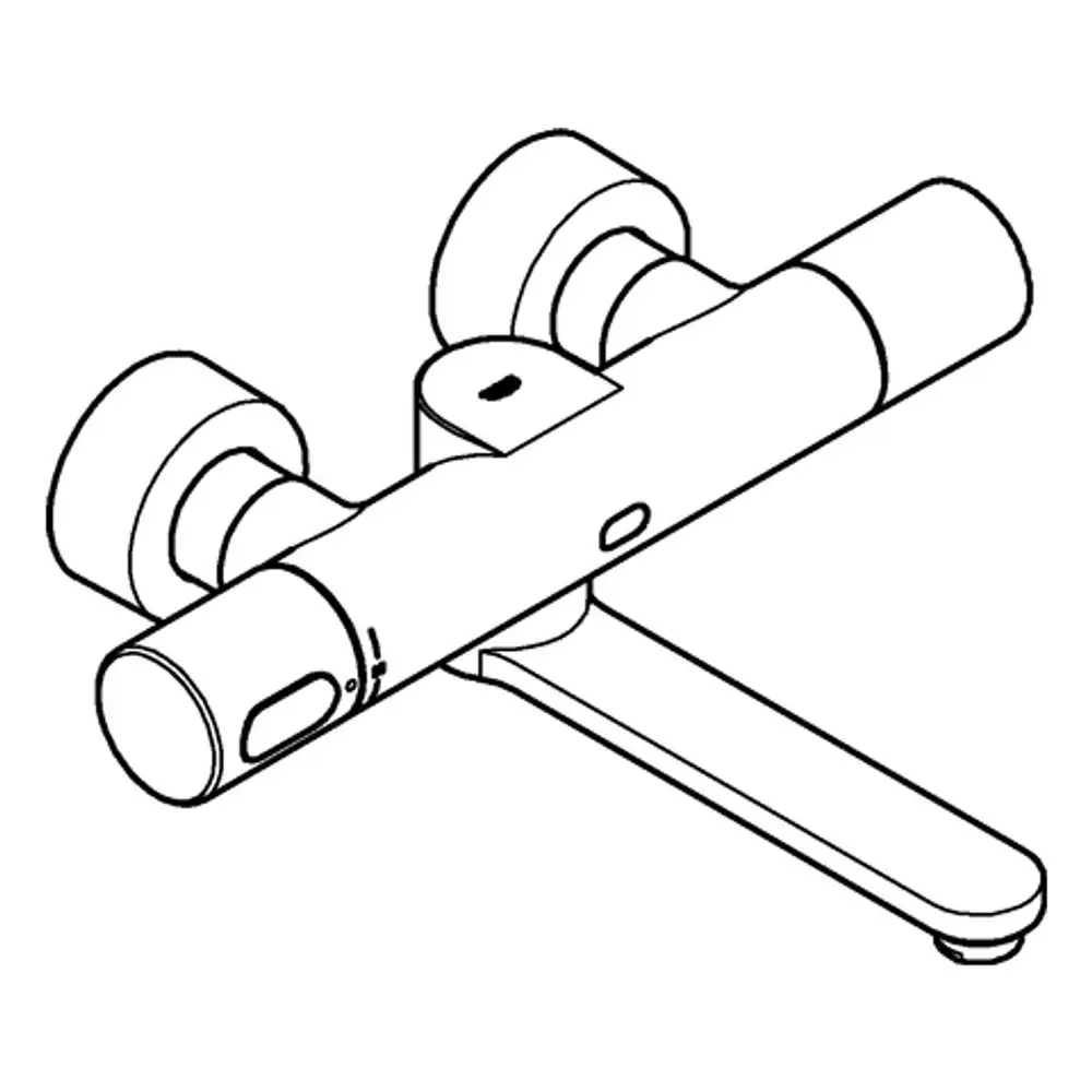 GROHE Armatur mit zwei Bedienelementen und schwenkbarem Auslauf. Das Produkt zeigt eine moderne, funktionale Ausführung in chromfarbener Optik.