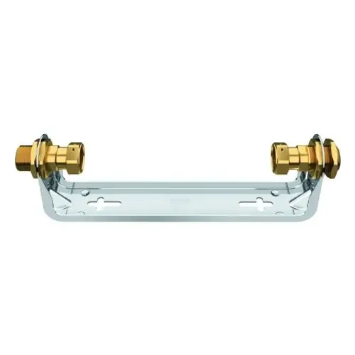GROHE Wandmontage-Rahmen mit zwei Anschlussmuttern aus Messing für Sanitärinstallationen, verchromte Oberfläche, stabil und langlebig.