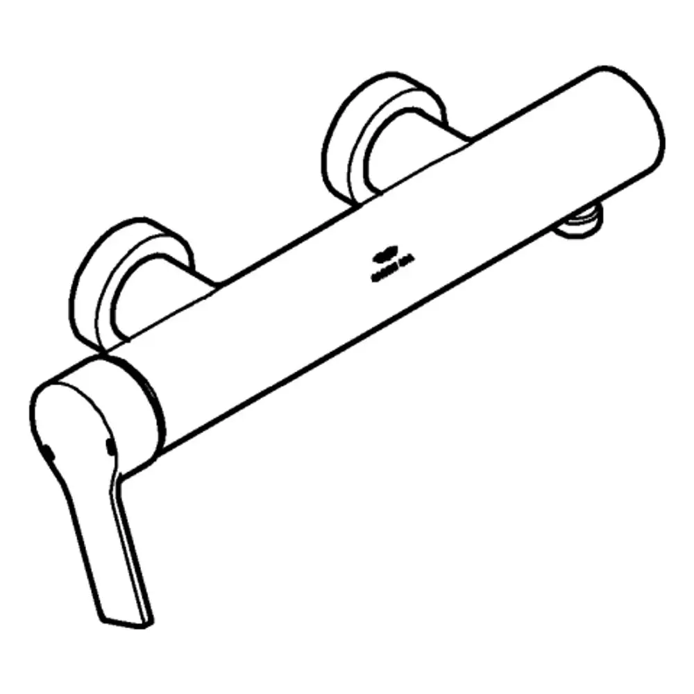 GROHE Brausebatterie in Wandmontage mit zwei Anschlüssen und einem seitlichen Hebel zum Regulieren des Wasserflusses. Oberfläche in gebürstetem Design.