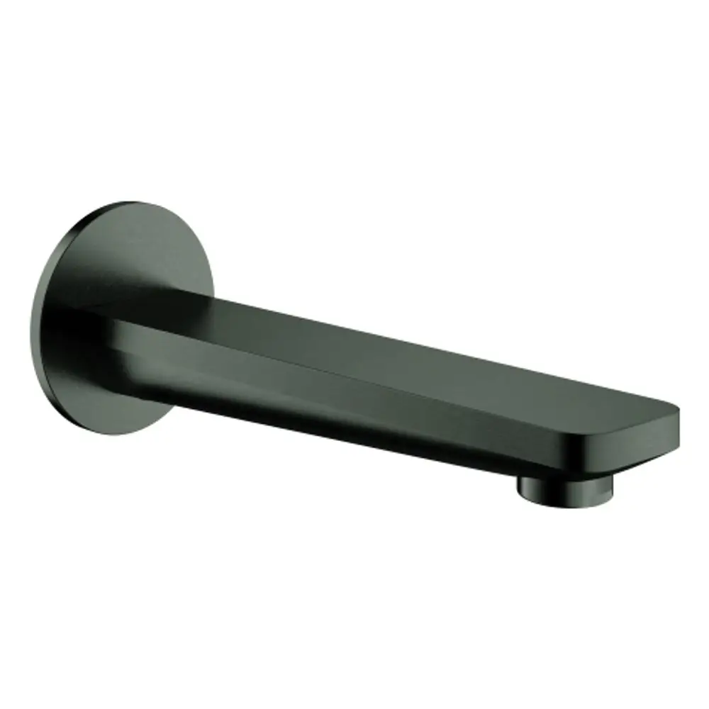 Wandmontierter Wanneneinlauf von Grohe in mattem Schwarz mit geradem Auslauf und simplen, modernen Linien.
