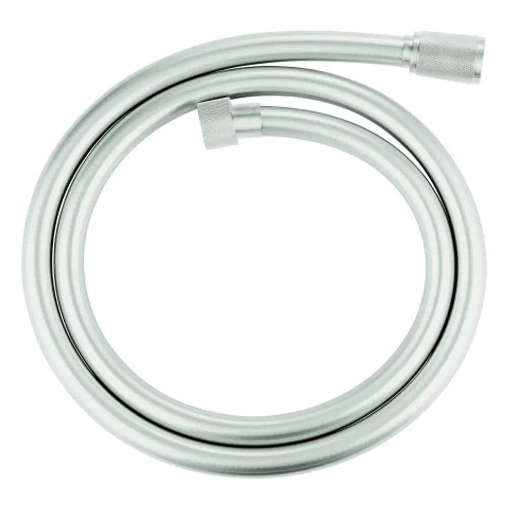 GROHE Brauseschlauch, geschwungen und flexibel, mit Verbindungsteilen an beiden Enden, in einer metallischen Optik. Ideal für Duschinstallation.