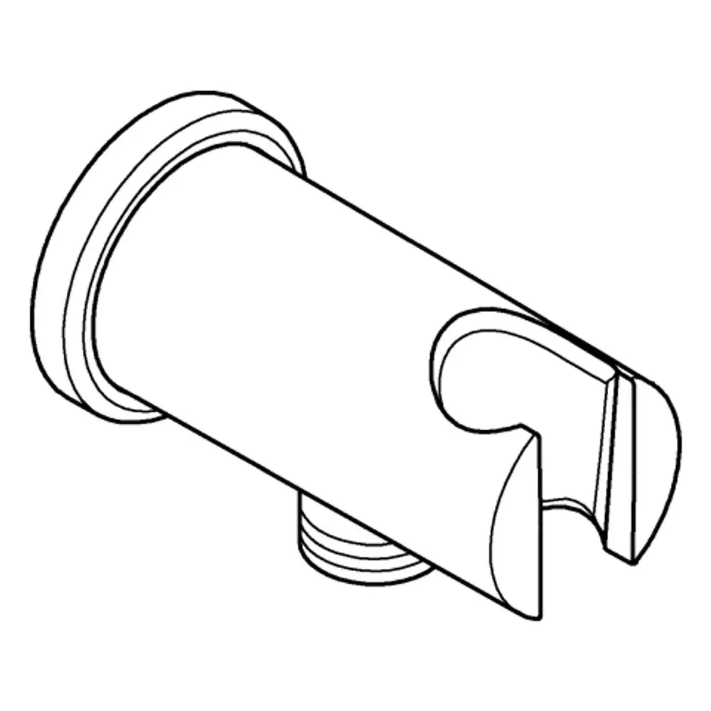 Wandanschlussbogen von Grohe mit runder Rosette, verchromt. Der Bogen hat eine seitliche Einkerbung und ein Anschlussgewinde an der Unterseite.