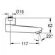 GROHE Gussauslauf in schematischer Darstellung, mit einer Ausladung und einem Winkel, ergänzt durch Maße und eine Zeichnung.