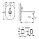 GROHE Wandmontage mit einem IR-Elektronik-Kontrollmodul, ausgestattet mit einer Verbindung für Bluetooth, zeigt eine einfache, funktionale Gestaltung mit präzisen Abmessungen.