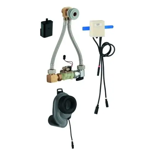 GROHE Temperatursensor mit Verbindungselementen, Schläuchen und Anschlusskabeln, dargestellt in einer Übersicht, zur Verwendung in Urinalen.