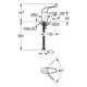 GROHE Armatur mit schwenkbarem Hebel, Montagebereich für Wasseranschlüsse und Maße für Installation, gezeigt in schematischer Darstellung.