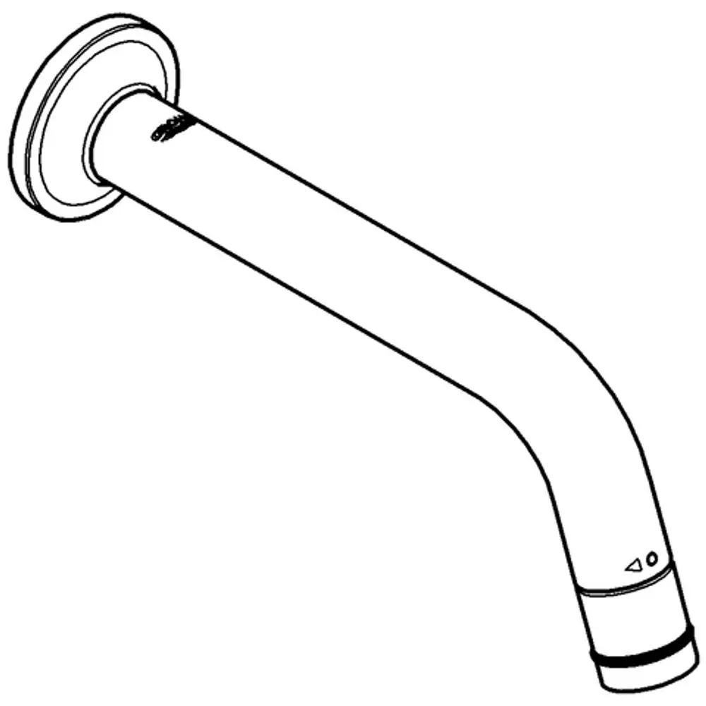 Chromfarbener Wandauslaufventil von Grohe mit gebogenem Rohr und Wandmontage. Die Produktform zeigt einen Auslauf mit einfachem Design.