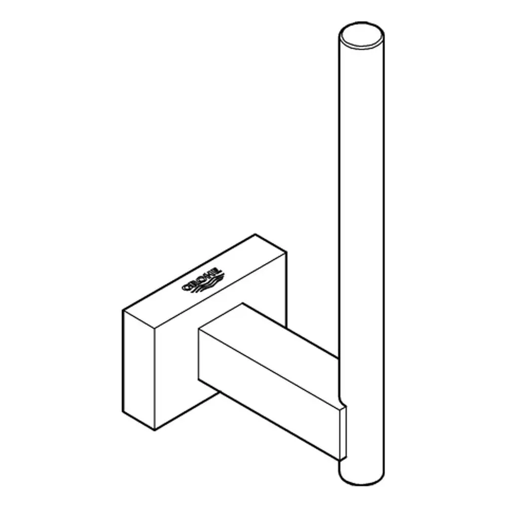 Wandmontierter Papierhalter aus Metall mit rechteckiger Halterung und senkrechter Rolle. Produkt von Grohe, geeignet für Badezimmer oder WC.