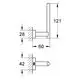 GROHE Reservepapierhalter, Wandmontage aus Metall in chrom, mit einem einfachen, funktionalen Design. Technische Zeichnung zeigt Maße und Befestigungselemente.