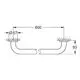 GROHE Metallgriff mit gebogenem Design, montiert auf einer Oberfläche. Der Abstand zwischen den Montagepunkten beträgt 600 mm.