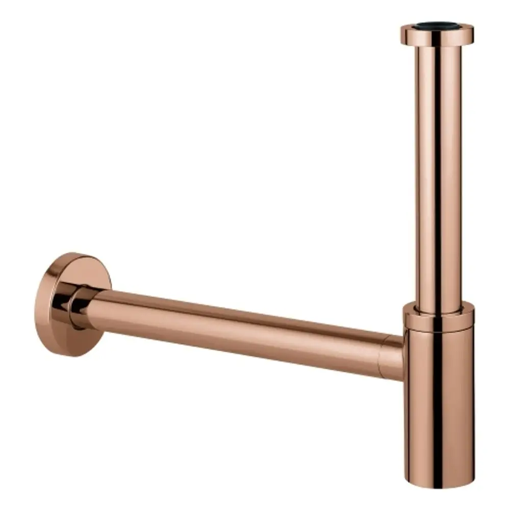 Kupferfarbener Geruchverschluss von Grohe, mit vertikalem und horizontalem Rohrdesign, geeignet für Waschtische.