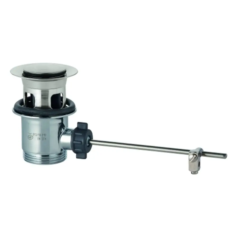 Grohe Ablaufgarnitur mit einem Hebelmechanismus für Waschtische. Das Produkt besteht aus einem metallischen Abflusskörper mit einem anschließenden Hebel.