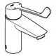 Grohe-Wasserhahn mit langem Hebel, spezifisches Design für Verbrühschutz, in Chromfarbe, mit klassischer Formgebung und einfacher Bedienung.