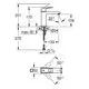 GROHE Armatur mit mittelhohem Körper, chromfarbene Oberfläche, Maßzeichnung mit verschiedenen Dimensionen und Installationshinweisen.