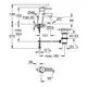 Grohe Armatur mit einem klaren Design, ausgestattet mit einem Hebel für die Wassermengenregulierung und einer speziellen Montagevorrichtung, dargestellt in technischen Maßen.